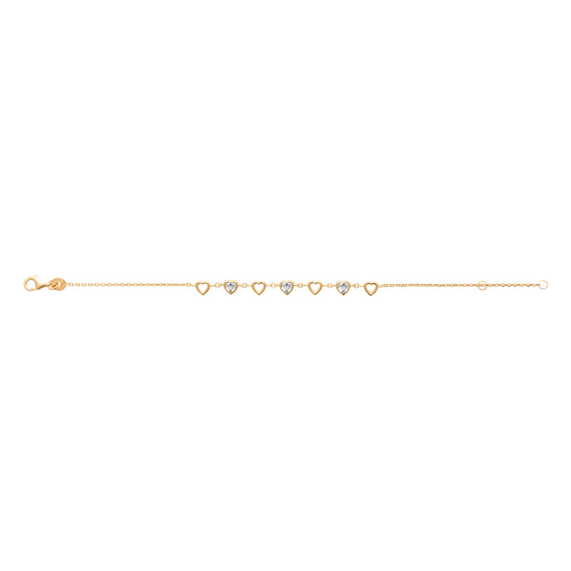 Bracelet femme plaqué or motif cœur zirconia 16+2cm