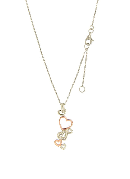 Collier femme argent rhodié bicolore rose motif cœurs zirconia