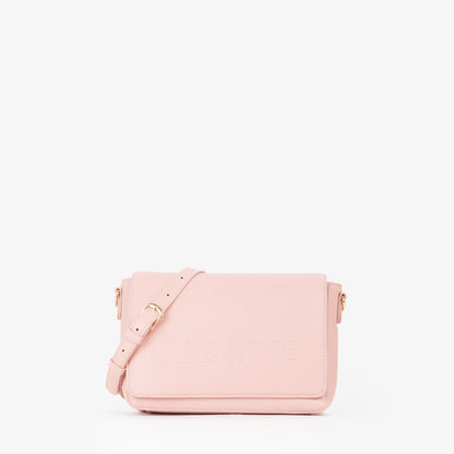 Sac bandoulière femme rose poudré logo embossé