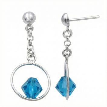 Boucles d'oreilles femme argent 925 rhodié quartz bleu anneau