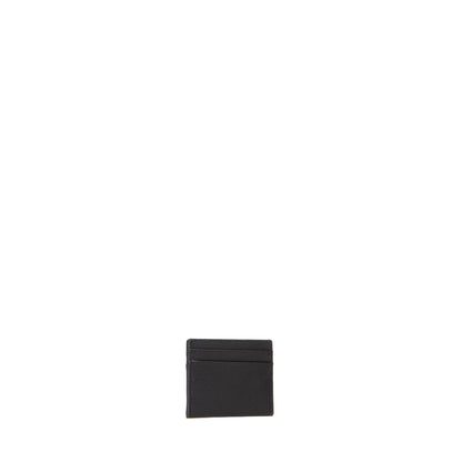 Porte-carte femme cuir grainé noir logo doré élégant