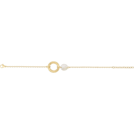 Bracelet femme acier doré anneau texturé et nacre