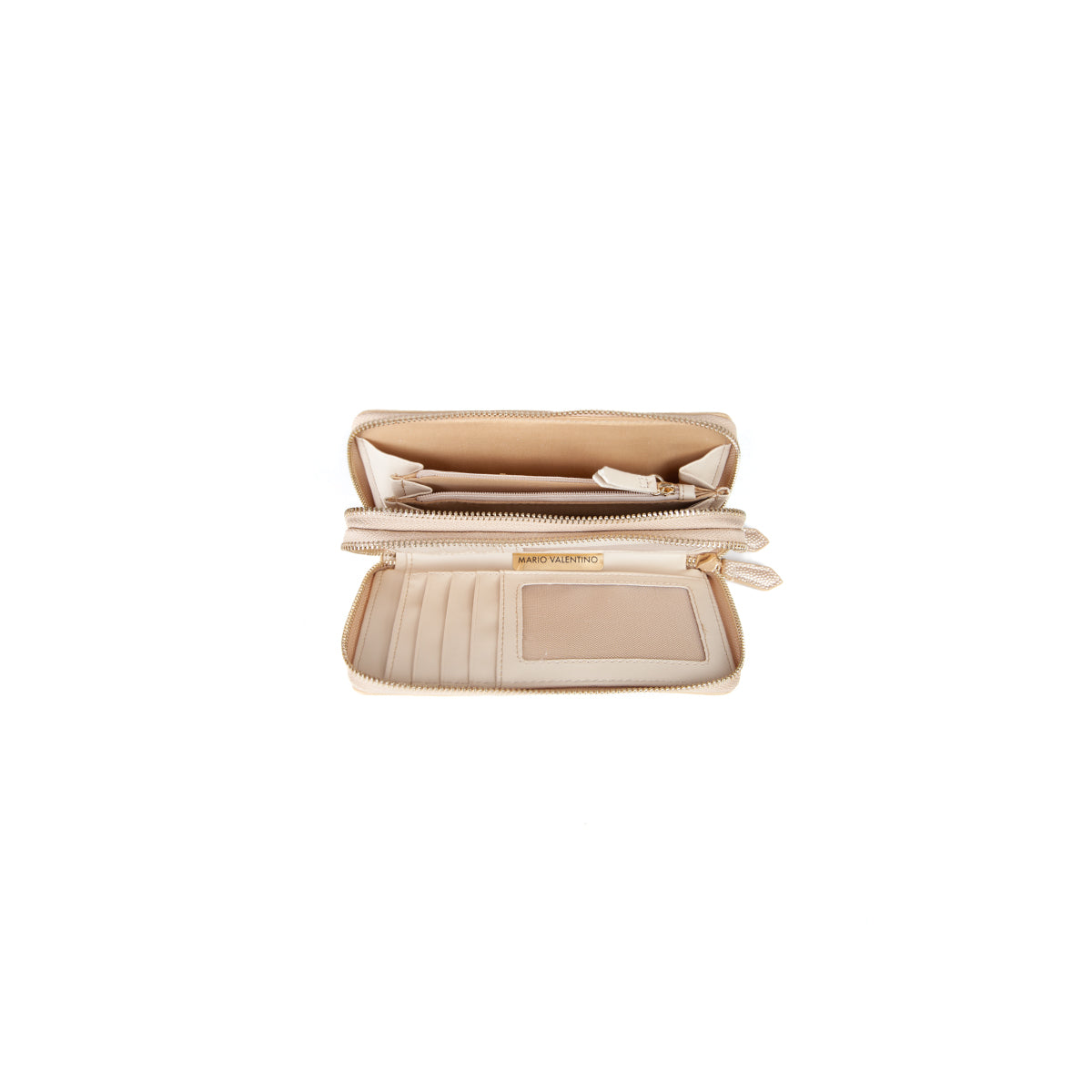 Portefeuille femme zippé grainé doré nacré élégant
