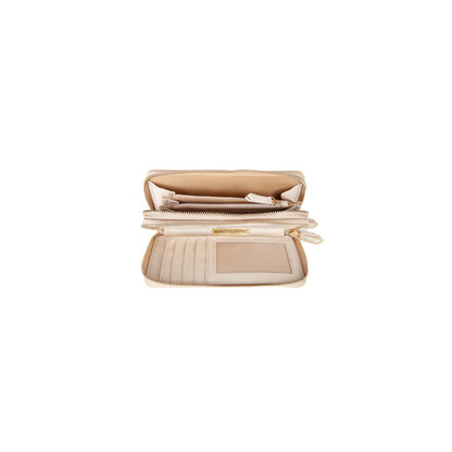 Portefeuille femme zippé grainé doré nacré élégant