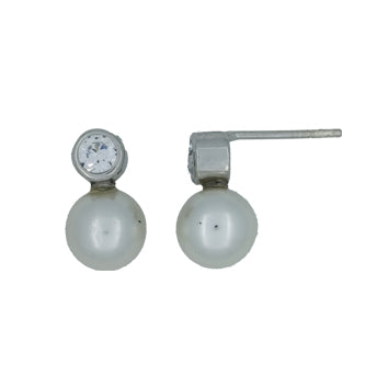 Boucles d'oreilles femme argent rhodié perle et zirconia