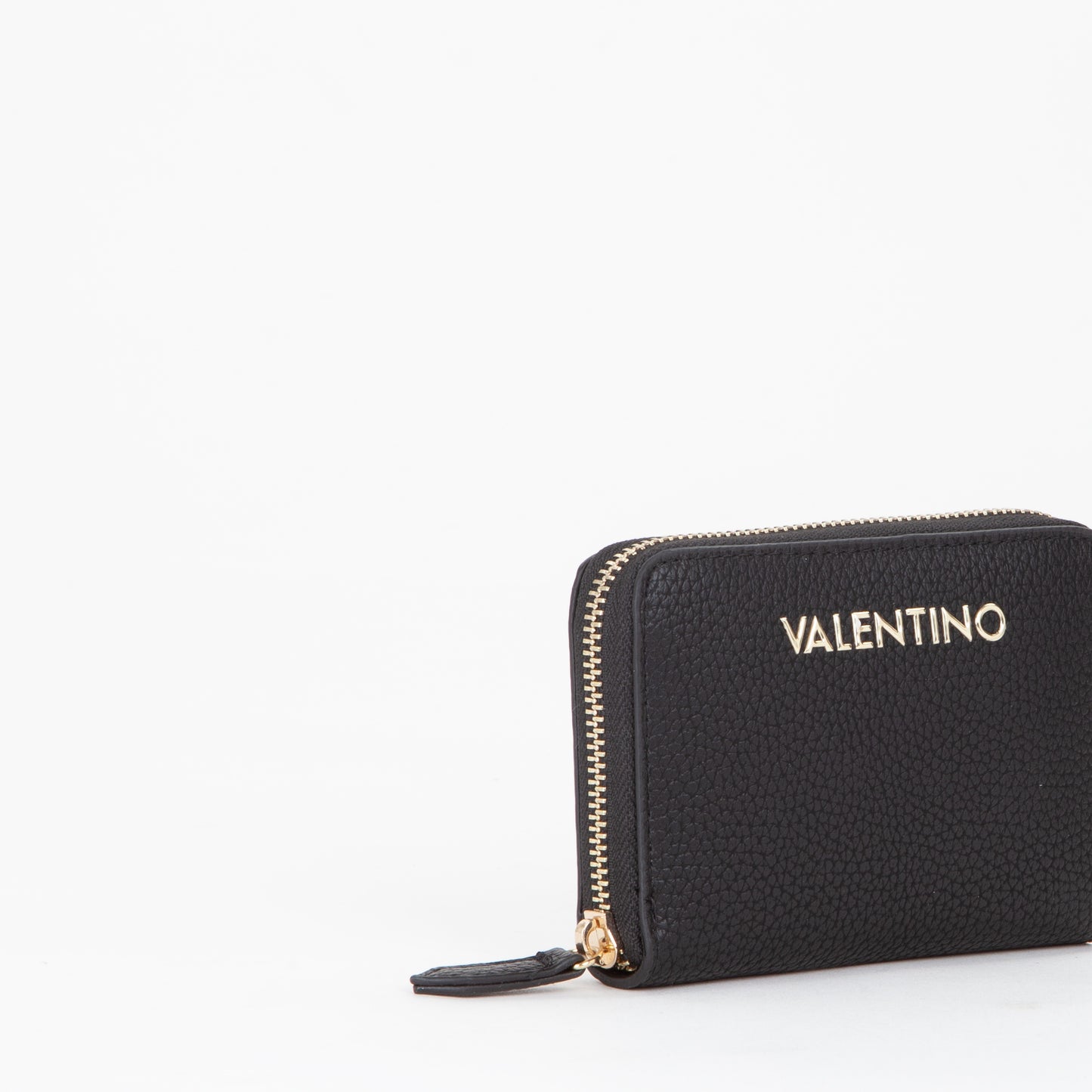 Portefeuille femme zippé noir grain doré