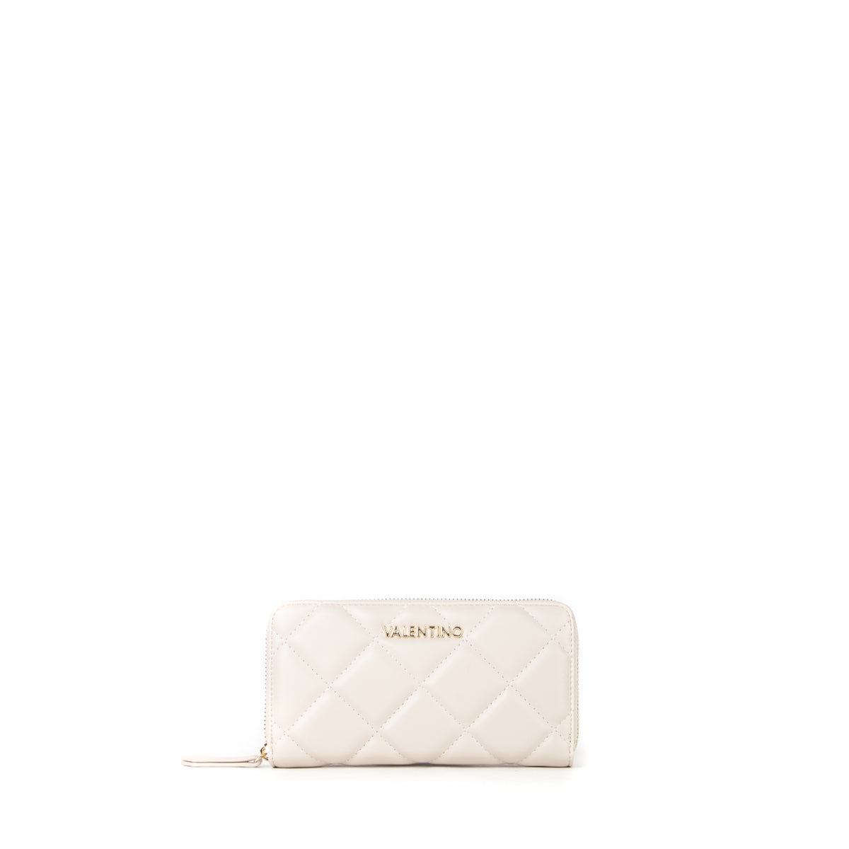 Portefeuille femme matelassé zippé écru finition dorée