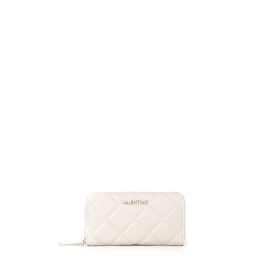 Portefeuille femme matelassé zippé écru finition dorée