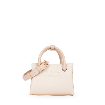 Sac à main femme écru bi-matière anse tubulaire dorée