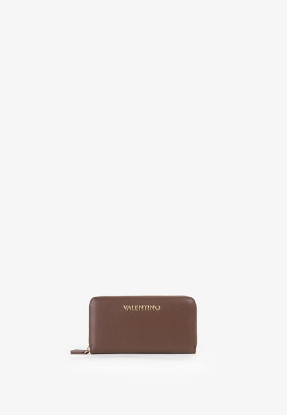 Portefeuille femme zippé grain cuir marron taupe