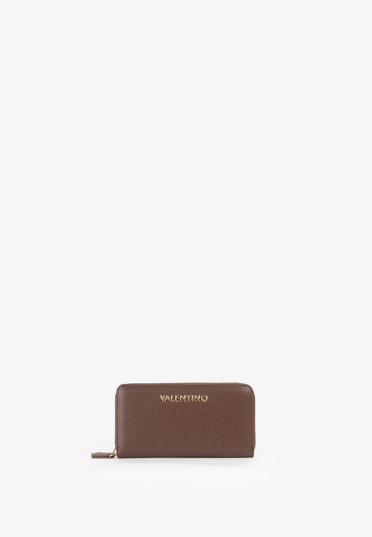 Portefeuille femme zippé grain cuir marron taupe
