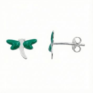 Clous d'oreilles enfant argent 925 libellule émail vert