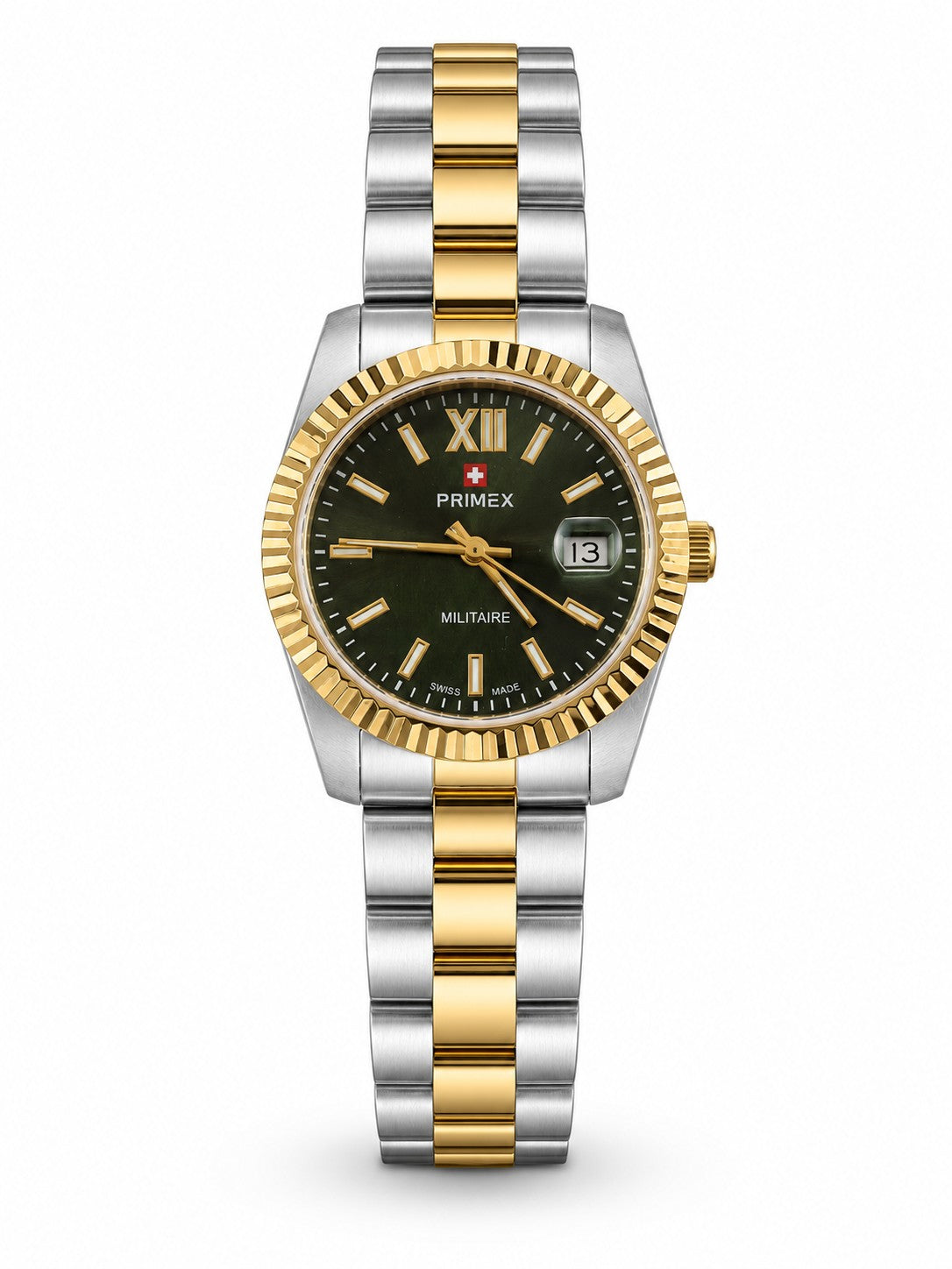 Montre femme Swiss Made bicolore cadran vert militaire