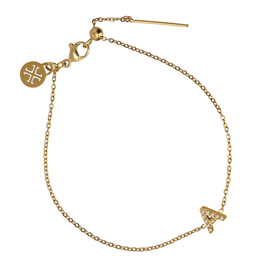 Bracelet femme acier doré lettre A zirconia 19 cm