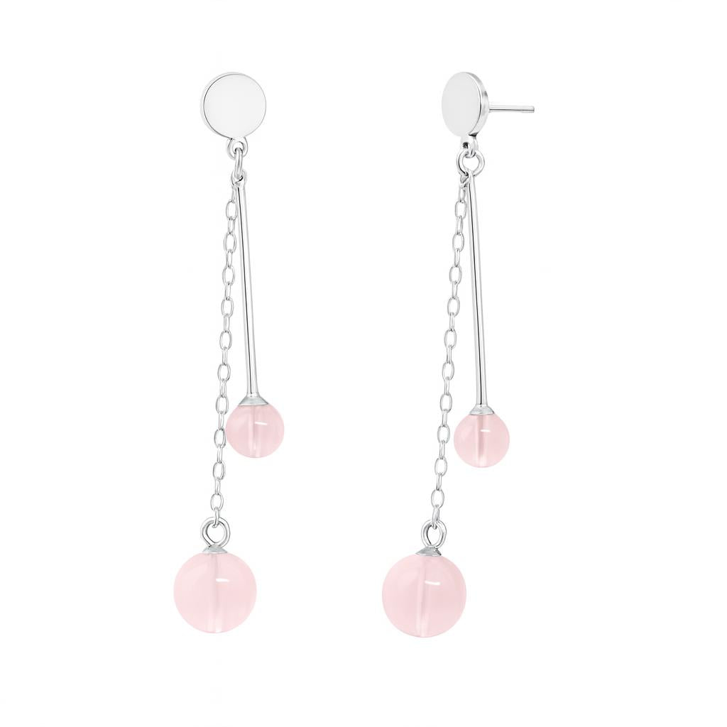 Boucles d'oreilles femme argent rhodié quartz rose pendant