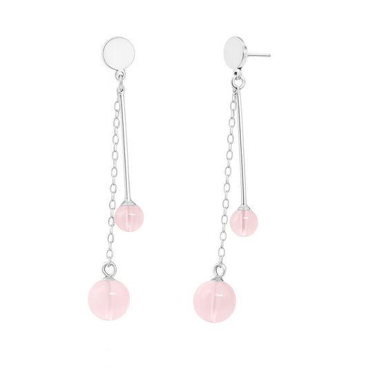 Boucles d'oreilles femme argent rhodié quartz rose pendant