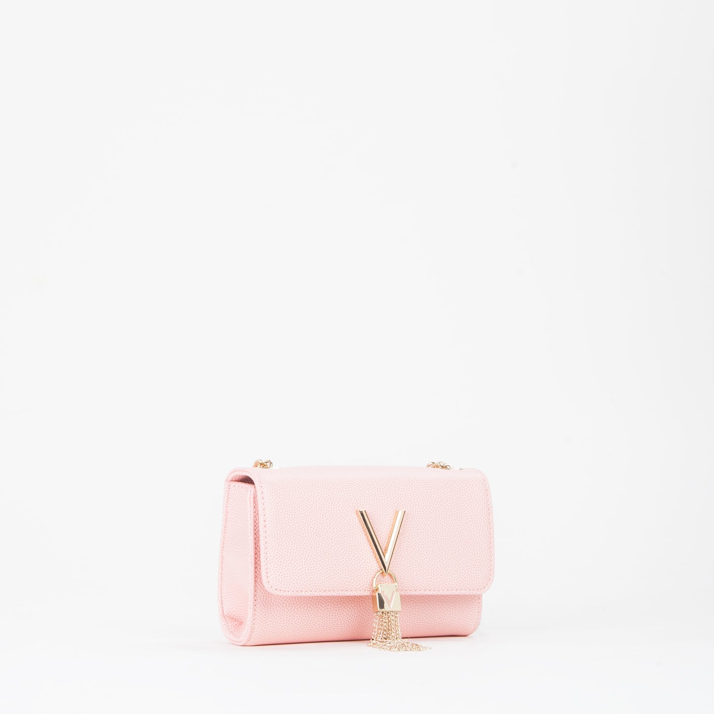Sac bandoulière femme rose pâle chaîne dorée à pompon