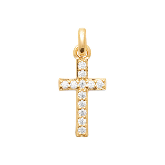 Pendentif femme croix plaqué or jaune zirconia poli