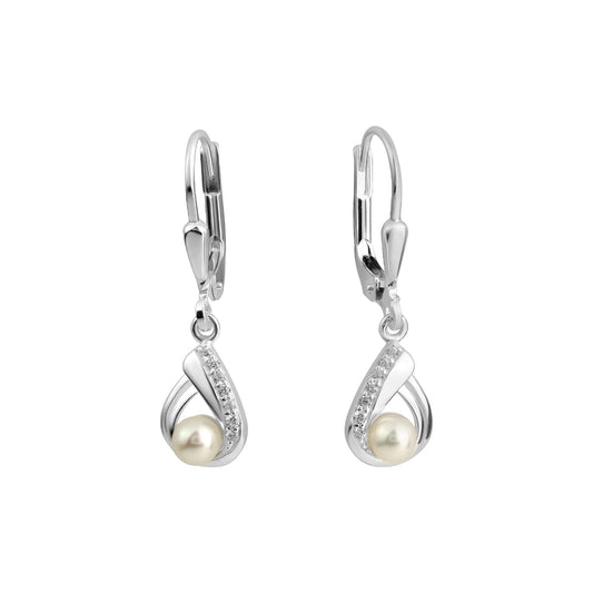 Boucles d'oreilles femme argent rhodié perle d'eau douce pendante
