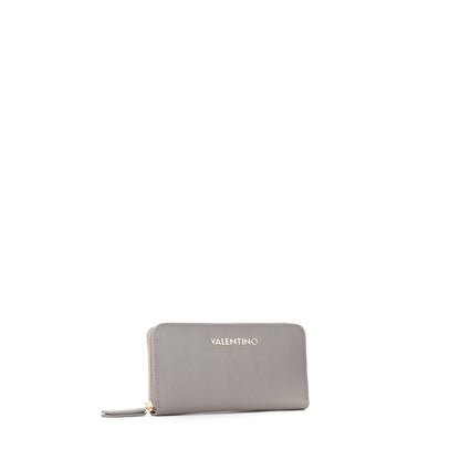 Portefeuille femme zippé saffiano gris clair doré