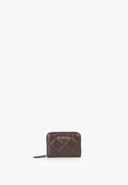 Portefeuille femme cuir matelassé marron zippé compact