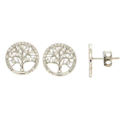 Boucles d'oreilles femme argent rhodié arbre de vie zirconia