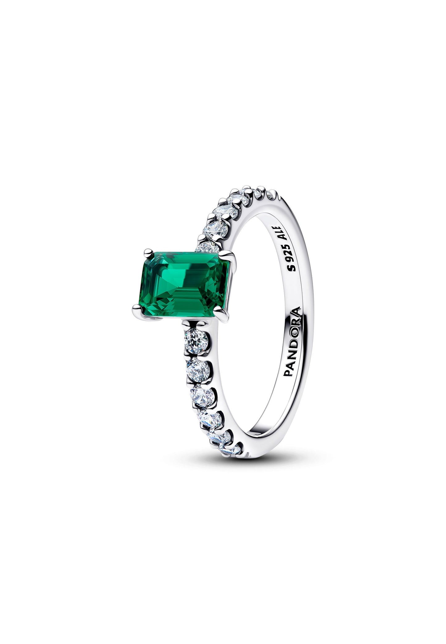 Bague halo rectangulaire verte scintillante