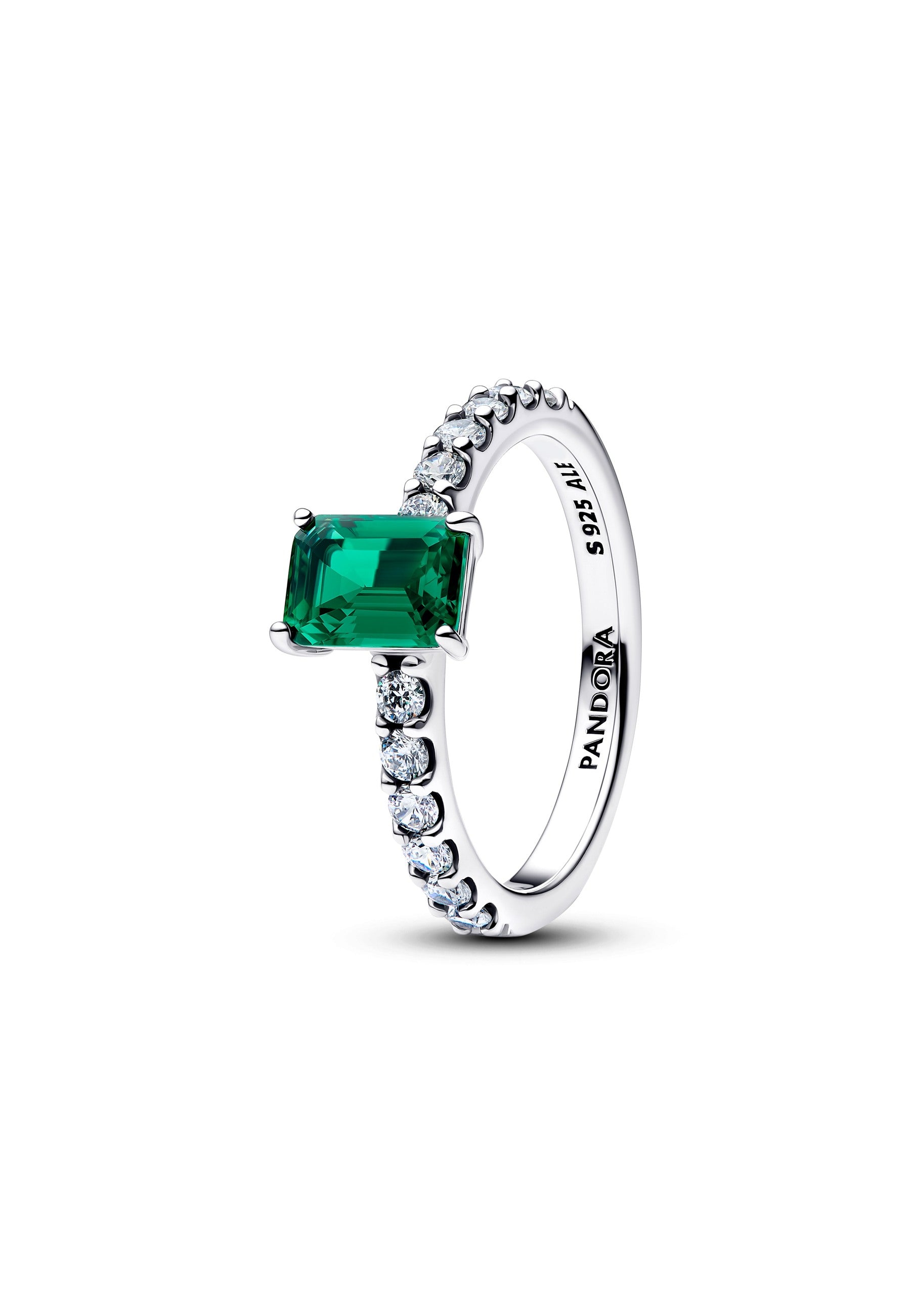 Bague halo rectangulaire verte scintillante