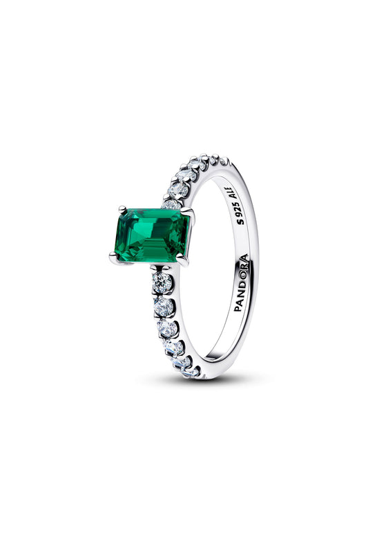 Bague halo rectangulaire verte scintillante