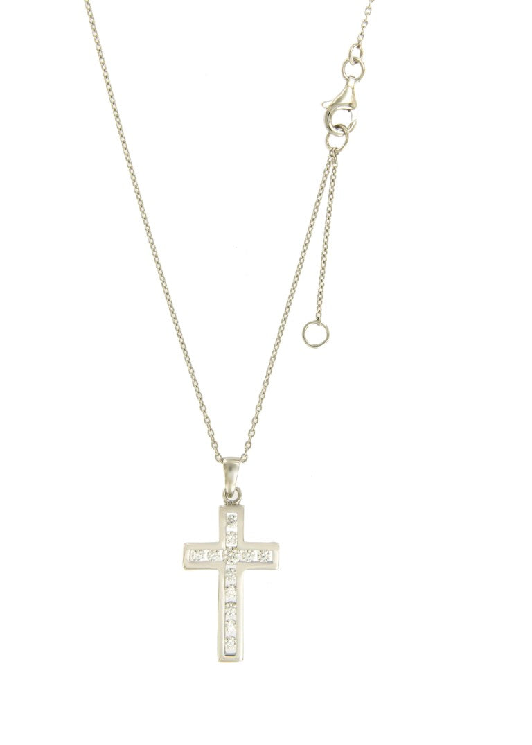 Collier femme argent rhodié pendentif croix zirconia