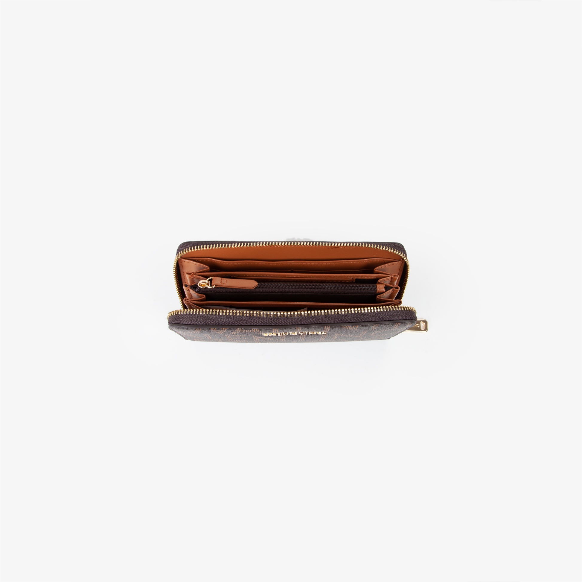 Portefeuille femme zippé monogramme brun camel