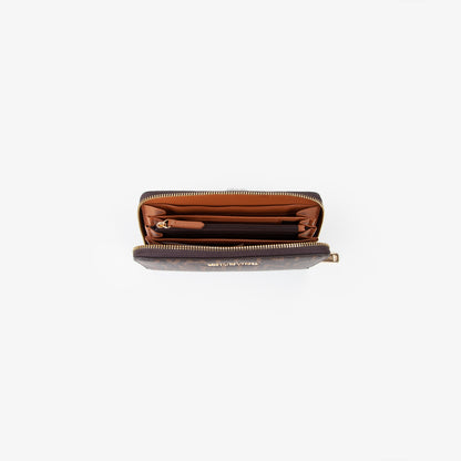 Portefeuille femme zippé monogramme brun camel