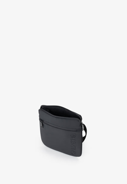 Sac bandoulière homme noir mat logo embossé