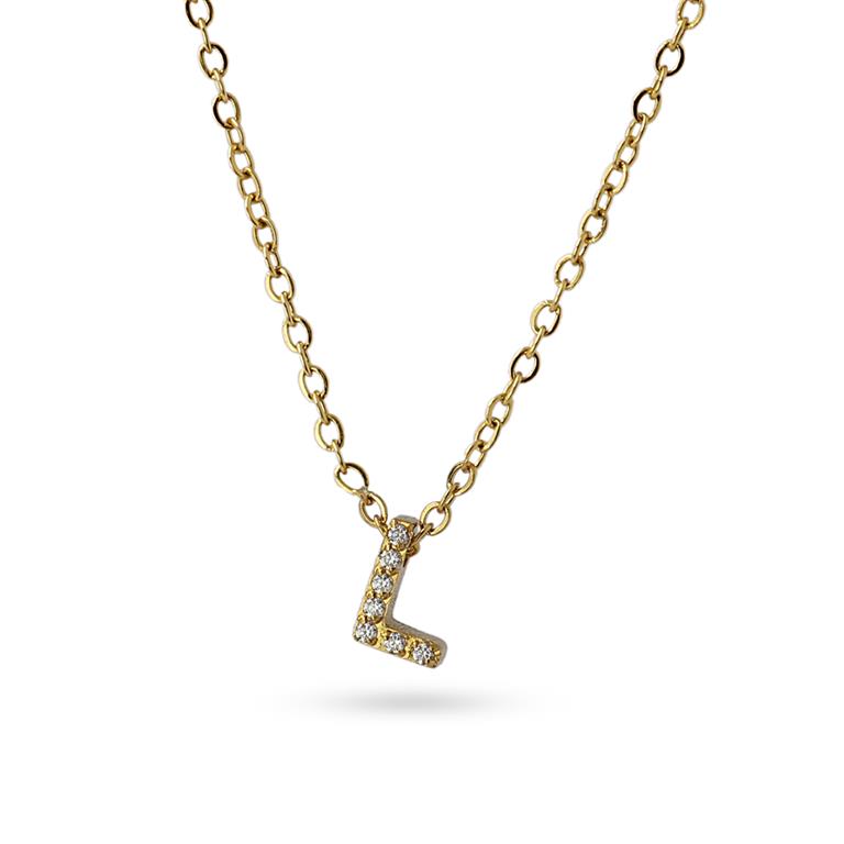 Collier femme acier doré lettre L zirconia 38cm