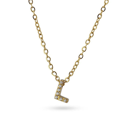 Collier femme acier doré lettre L zirconia 38cm