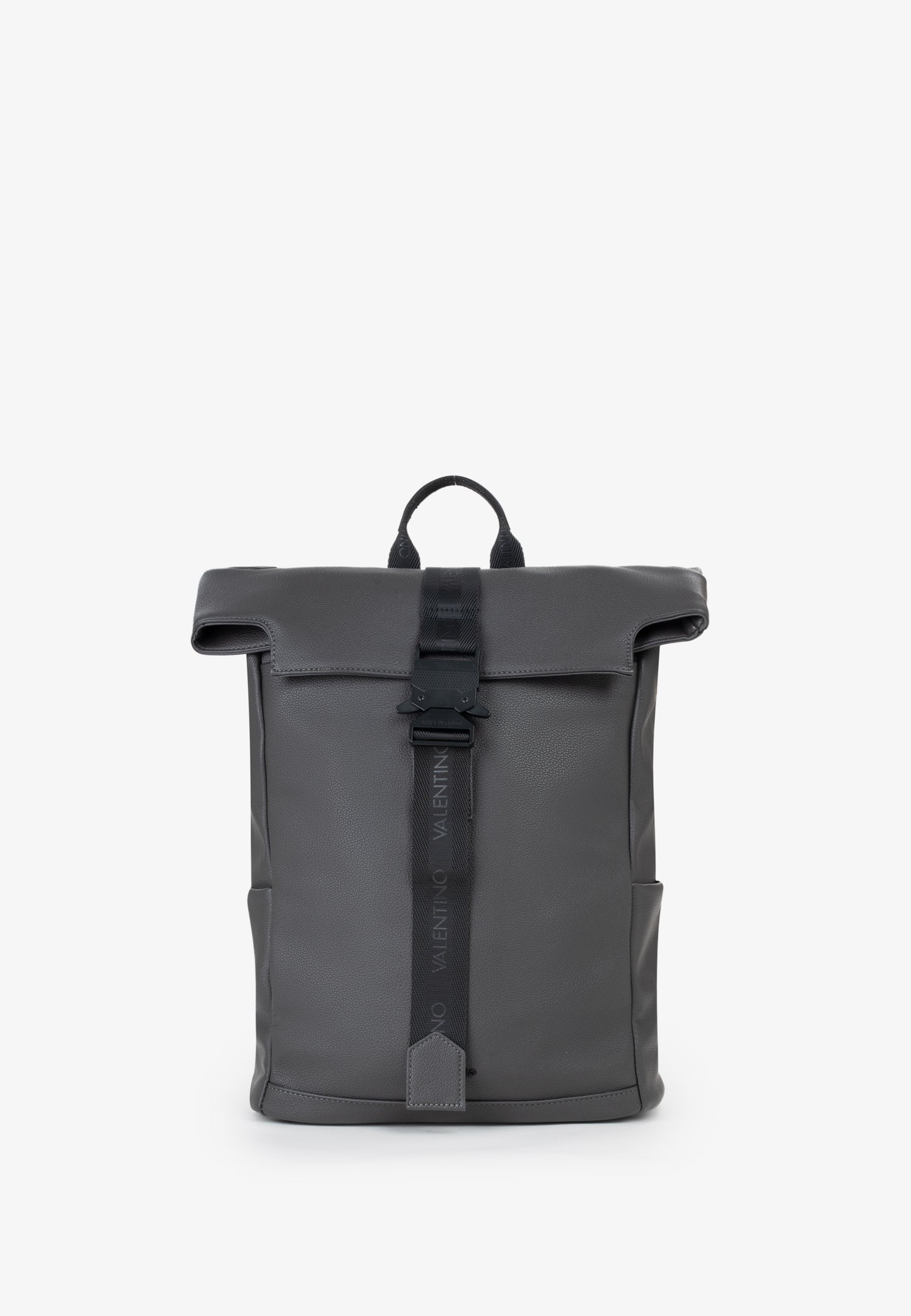 Sac à dos homme cuir grainé gris rolltop avec sangle