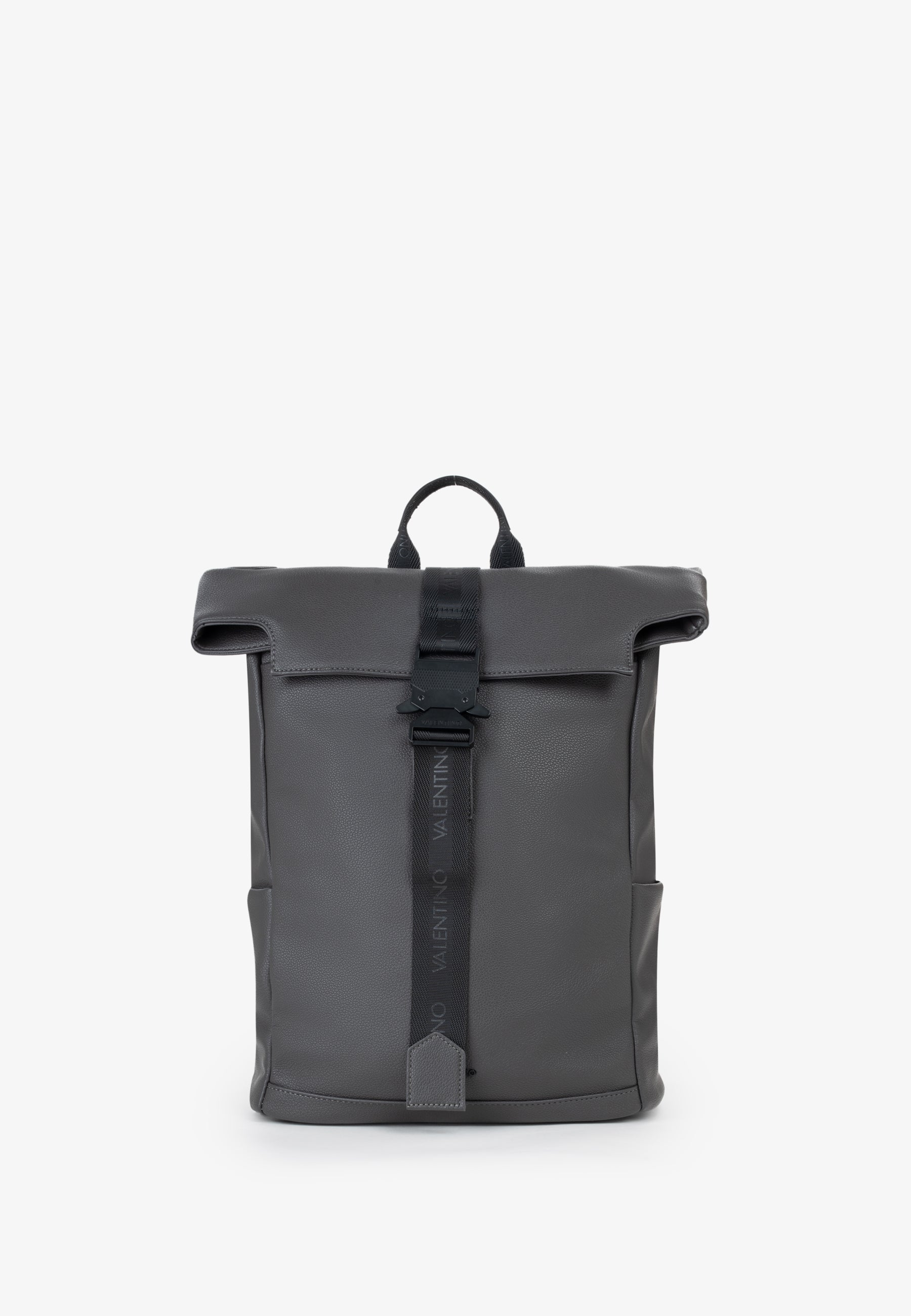 Sac à dos homme cuir grainé gris rolltop avec sangle