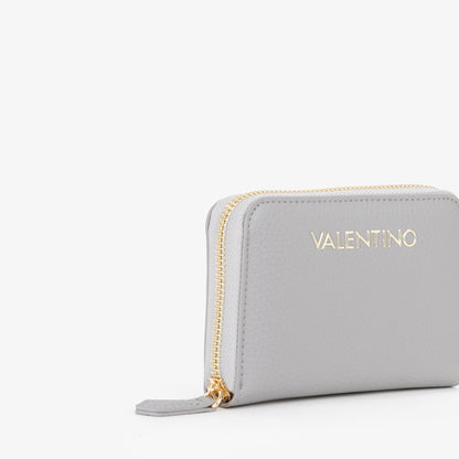 Portefeuille femme zippé gris clair finition grainée