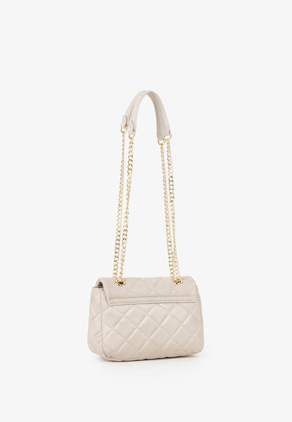 Sac bandoulière femme matelassé écru chaîne dorée