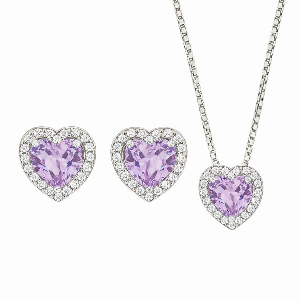 Parure femme argent 925 rhodié coeur zirconia lavande