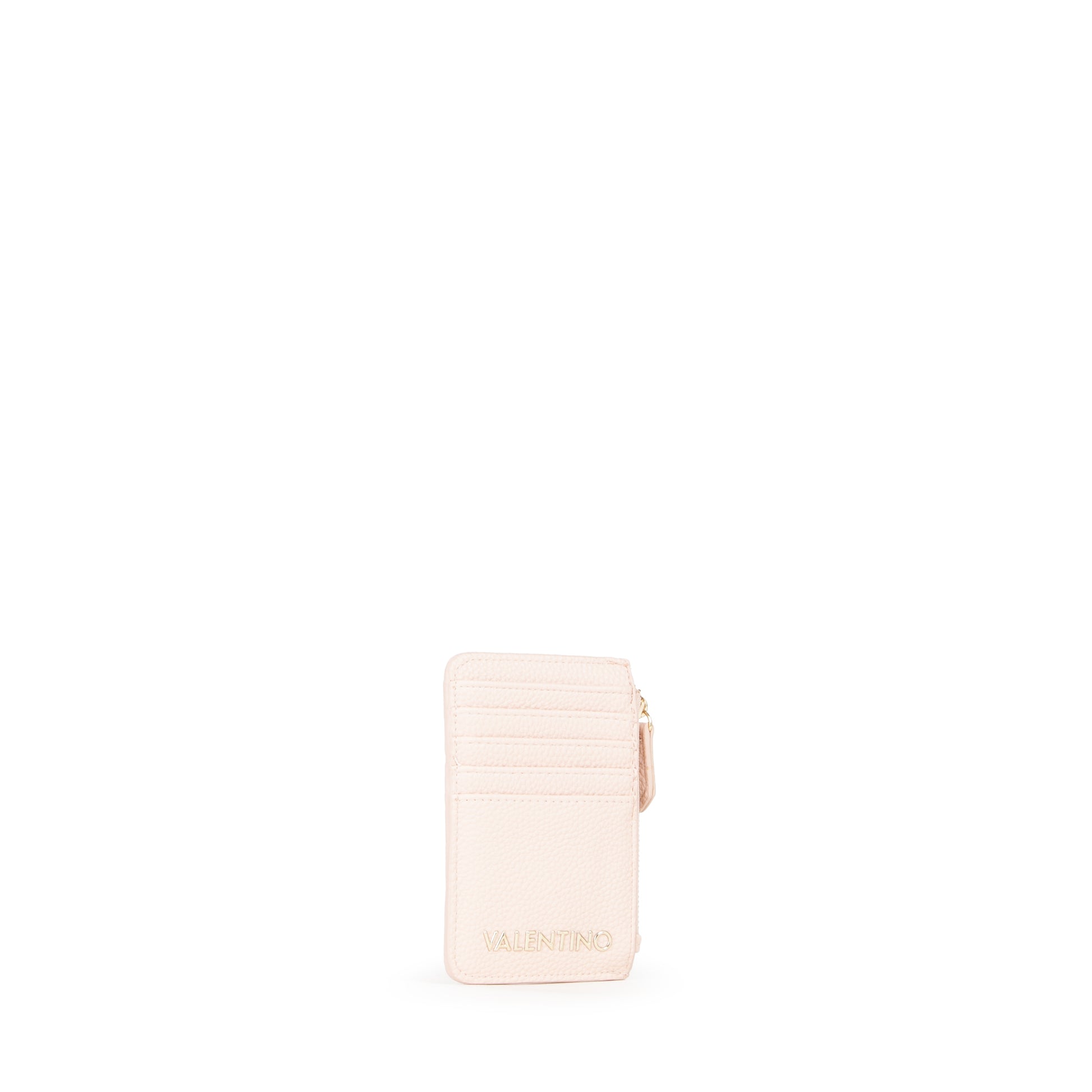 Porte-cartes femme zippé rose poudré grainé