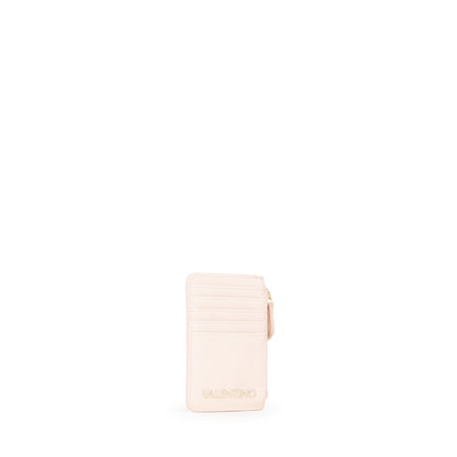 Porte-cartes femme zippé rose poudré grainé