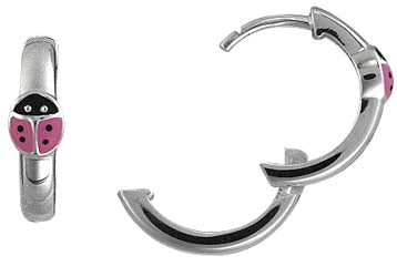 Créoles enfant argent rhodié coccinelle laque rose 14mm