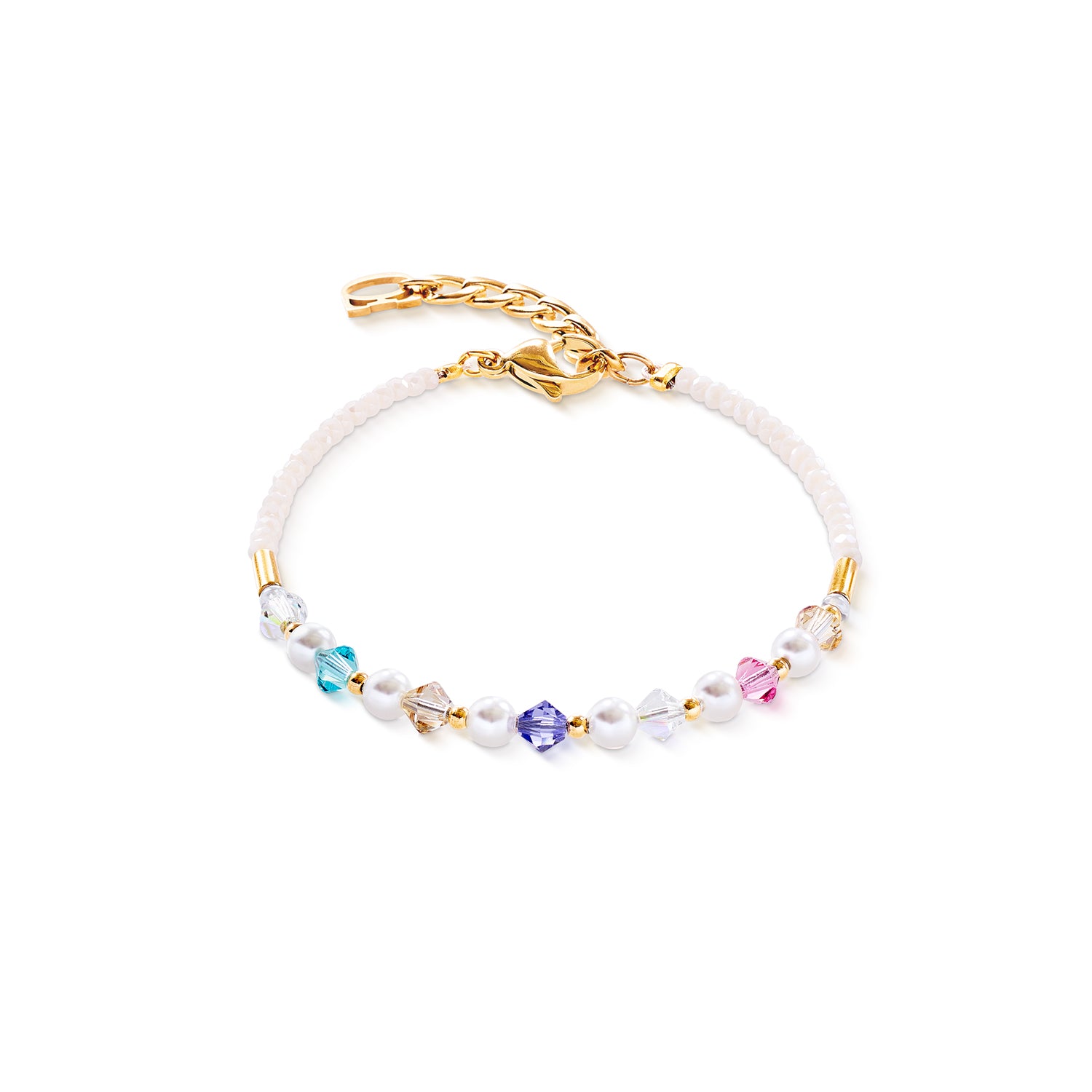 Perles de cristal, verre taillé, acier inoxydable doré