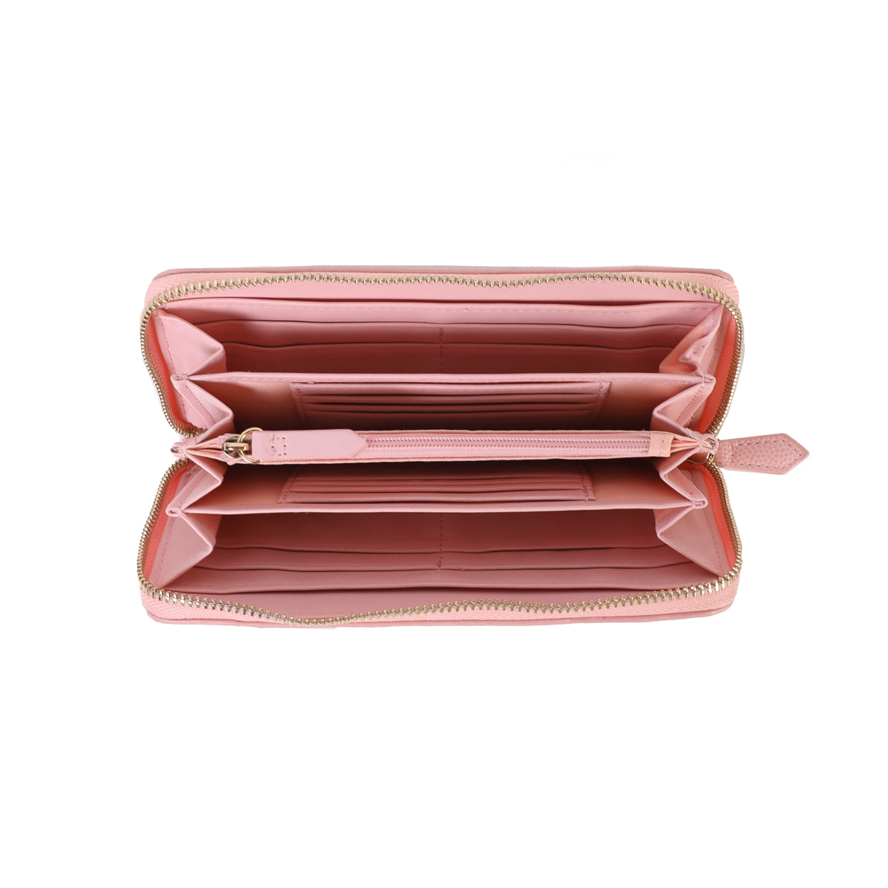 Portefeuille femme zippé rose poudré grainé Valentino