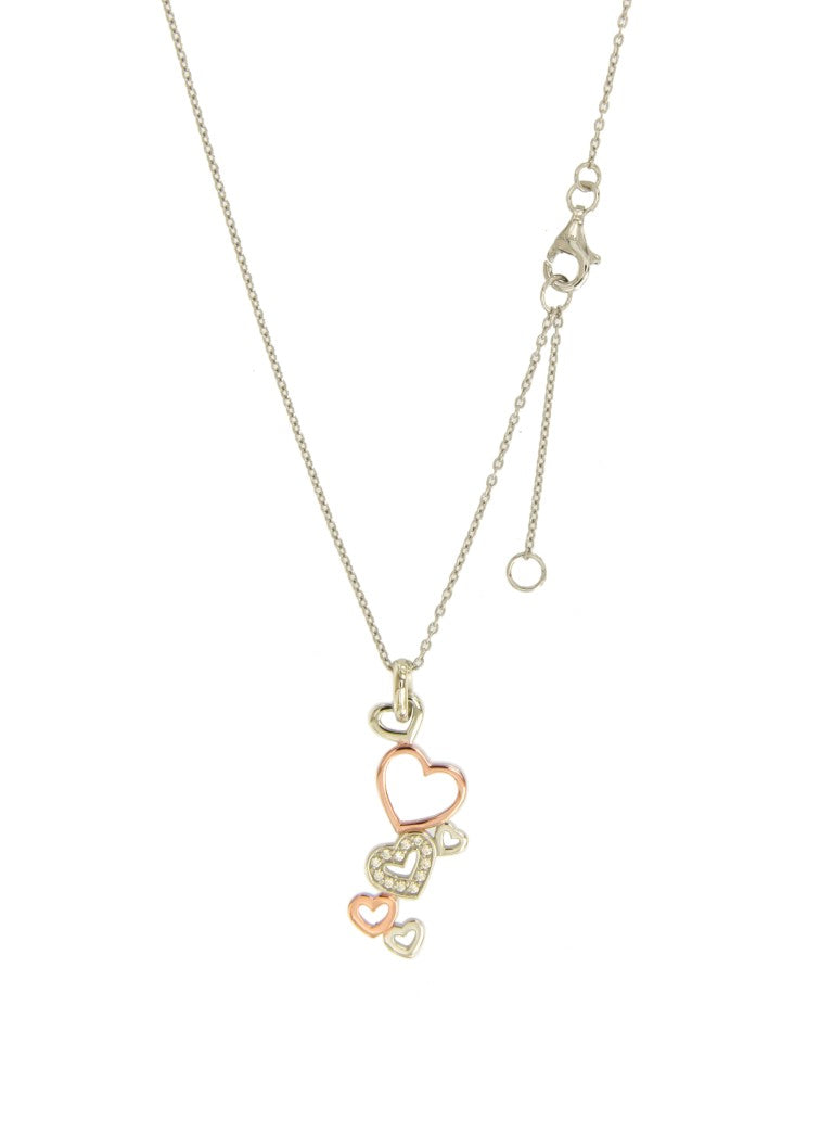 COLLIER ARGENT RHODIE - BICOLORE ROSE - COEUR - ZIRCONIA