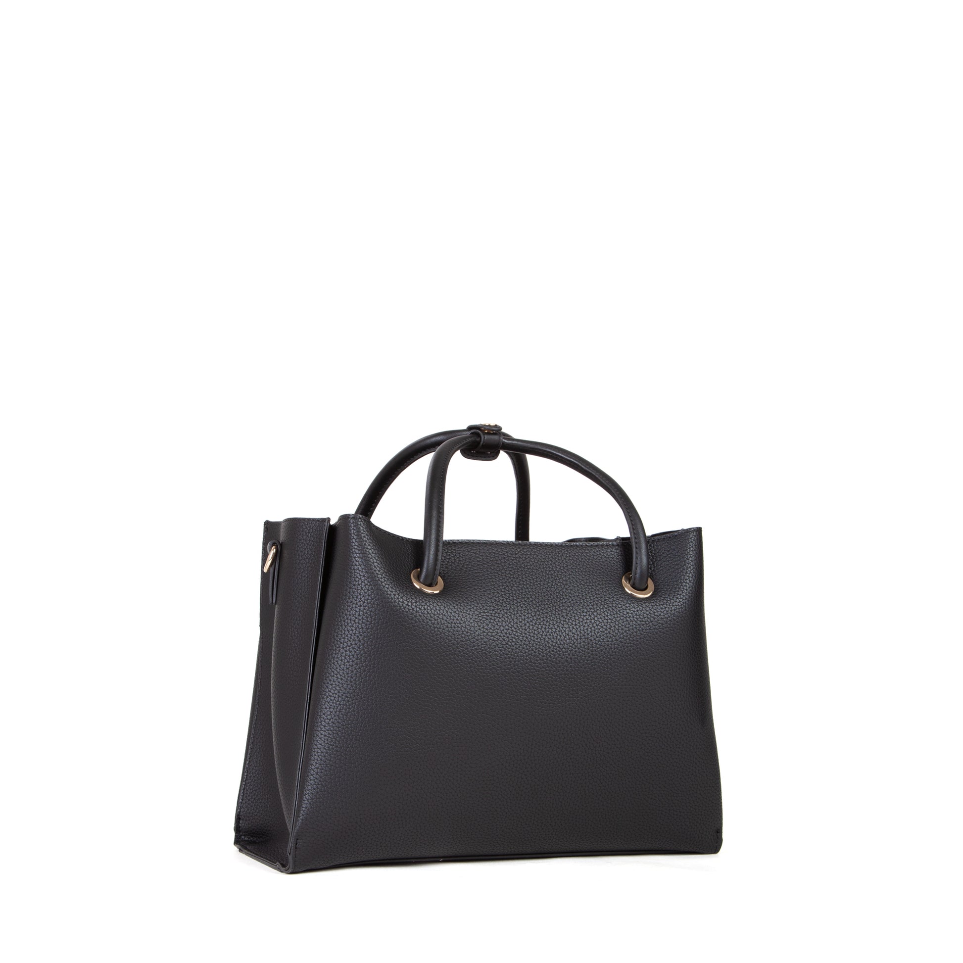 Sac à main femme noir texturé anneaux dorés élégant