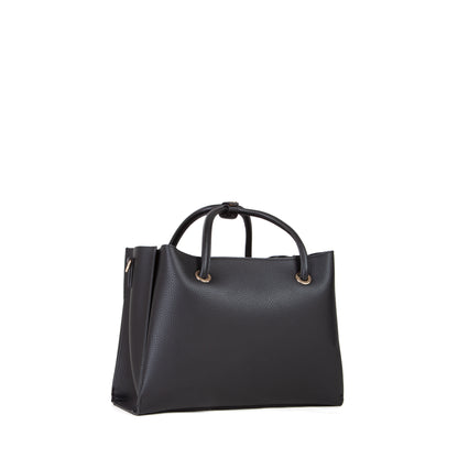 Sac à main femme noir texturé anneaux dorés élégant