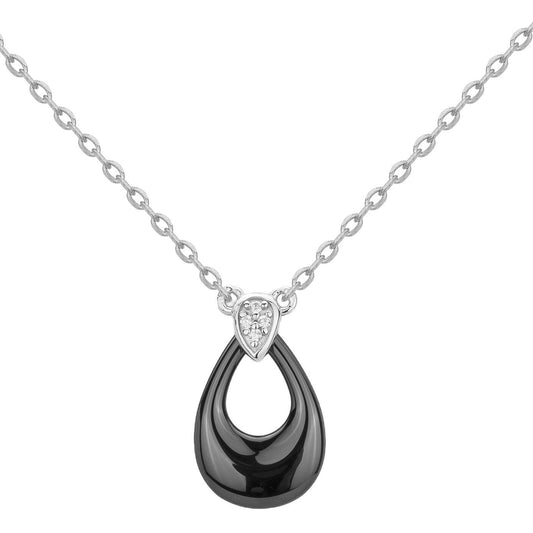 COLLIER ARGENT - CERAMQIUE NOIRE - ZIRCONIA