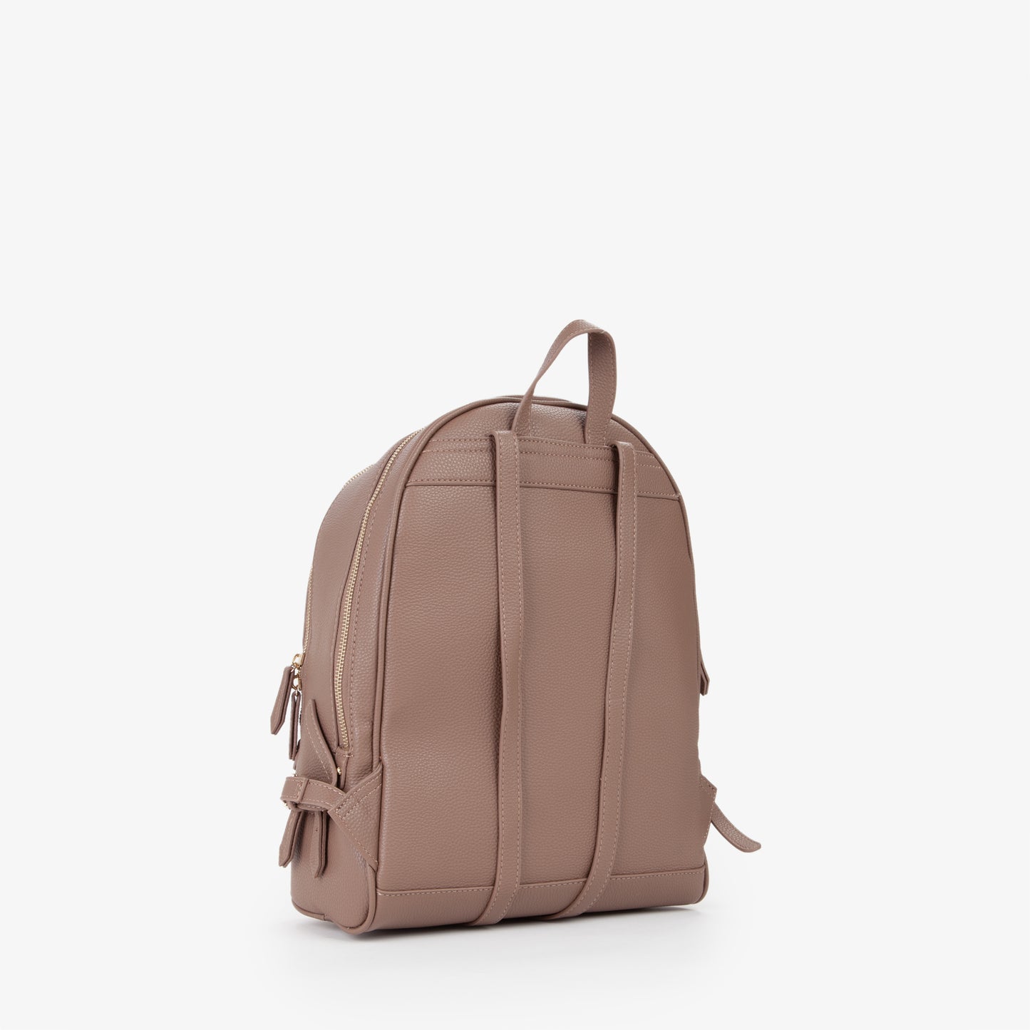 Sac à dos femme cuir grainé taupe zips dorés élégant